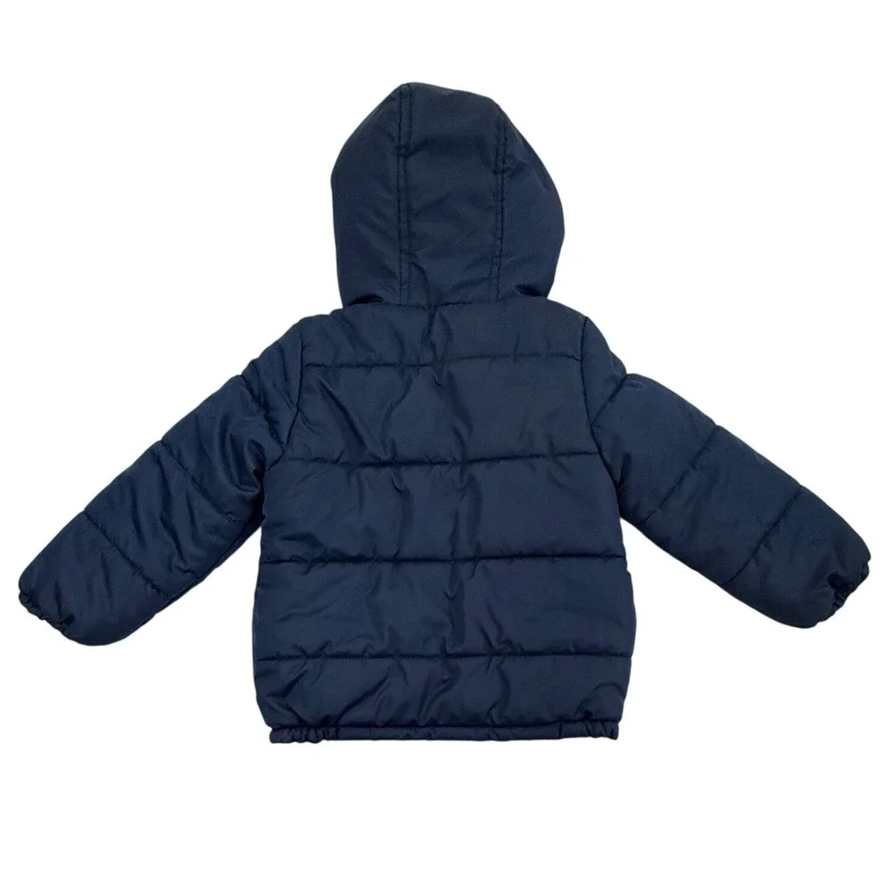 London Fog Kids Navy Blue Yellow Fleece Lined Puffer Jacket Hooded Size S/4